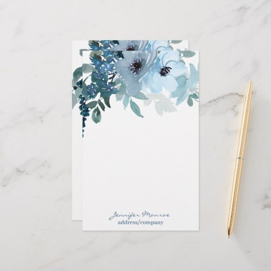 Blaue Blume personalisiert Briefpapier (Vorderseite/Rückseite Beispiel)