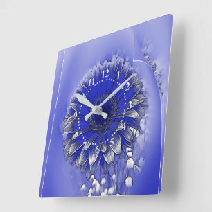 Blaue Blume Quadratische Wanduhr