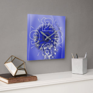 Blaue Blume Quadratische Wanduhr