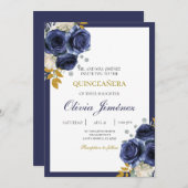 Blaue Blume quinceañera Einladung (Vorne/Hinten)