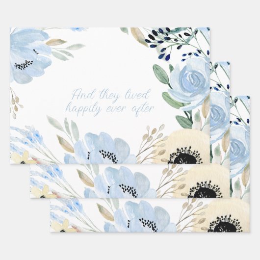 Blaue Blume rahmen Personalisiert Geschenkpapier Set (Set)