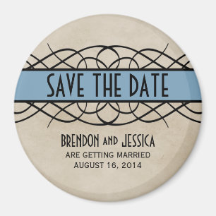 Blaue Blume-Rand Save-the-Date-Magnet Magnet