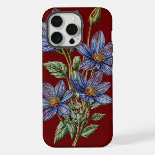 Blaue Blume Skizze auf individuellem Hintergrund H iPhone 15 Pro Max Hülle