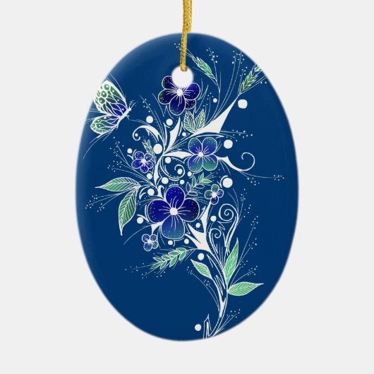 Blaue Blume Tattoo Keramik Ornament (Vorne)