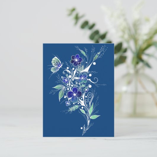 Blaue Blume Tattoo Postkarte (Stehend Vorderseite)