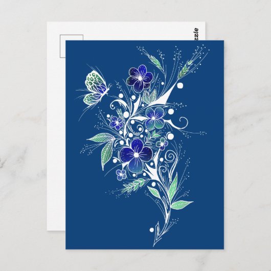 Blaue Blume Tattoo Postkarte (Vorne/Hinten)