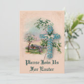 Blaue Blume über Ostern Einladung (Stehend Vorderseite)