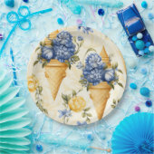 Blaue Blume und Eiscreme - rund Pappteller (Party)