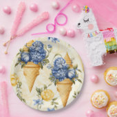 Blaue Blume und Eiscreme - rund Pappteller (Party)