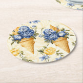 Blaue Blume und Eiscreme Runder Pappuntersetzer (Angewinkelt)