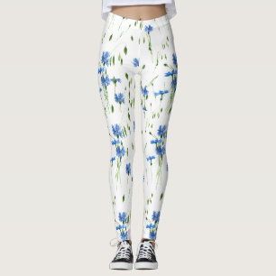 Blaue Blume und grüne Blätter sind durchsichtig Leggings