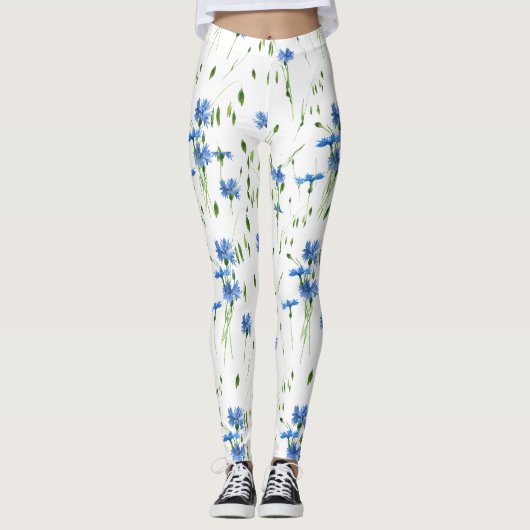 Blaue Blume und grüne Blätter sind durchsichtig Leggings (Vorderseite)