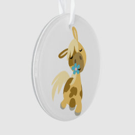 Blaue Blume und Niedlicher Cartoon Pony Akronylic  Ornament