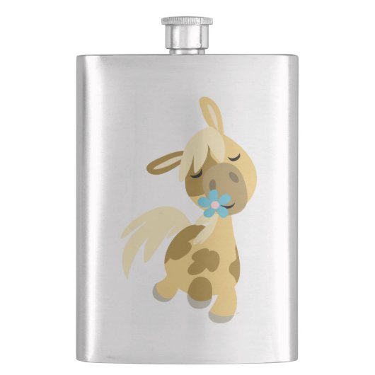 Blaue Blume und Niedlicher Cartoon Pony Classic Fl Flachmann (Vorderseite)