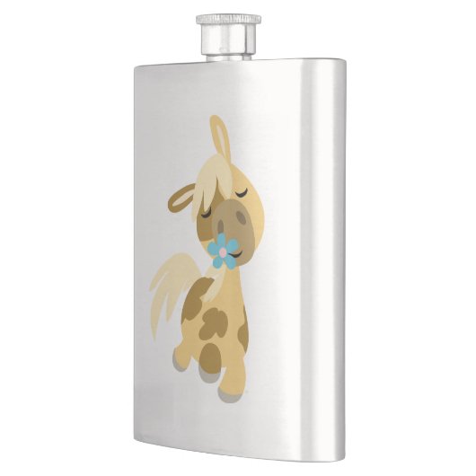 Blaue Blume und Niedlicher Cartoon Pony Classic Fl Flachmann (Links)