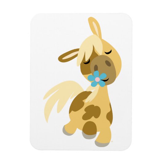 Blaue Blume und Niedlicher Cartoon Pony Flexible M Magnet (Vertikal)