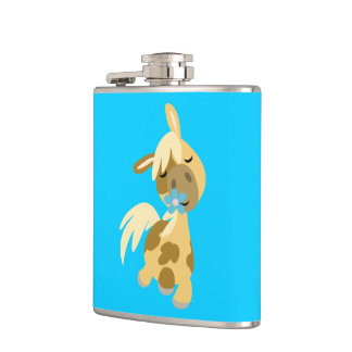 Blaue Blume und Niedlicher Cartoon Pony Hiask Flachmann
