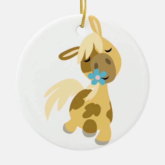 Blaue Blume und Niedlicher Cartoon Pony Ornament (Vorne)