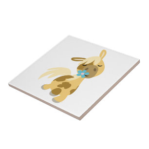 Blaue Blume und Niedlicher Cartoon Pony Tile Fliese