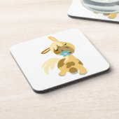 Blaue Blume und Niedlicher Cartoon Pony Untersetze Untersetzer (Linke Seite)