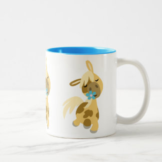 Blaue Blume und Niedlicher Cartoon Pony Zweifarbige Tasse