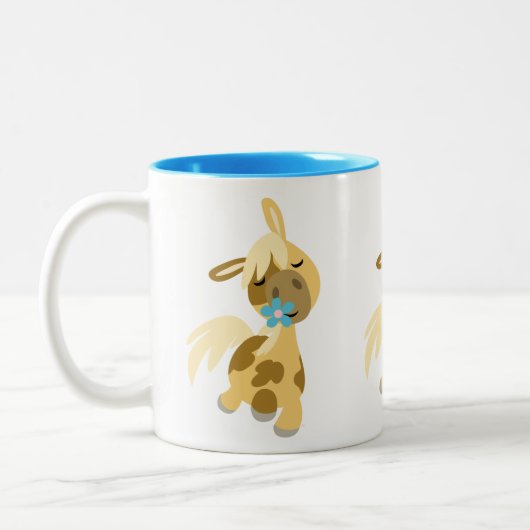 Blaue Blume und Niedlicher Cartoon Pony Zweifarbige Tasse (Links)