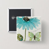 Blaue Blume und Schmetterling Button (Vorne & Hinten)