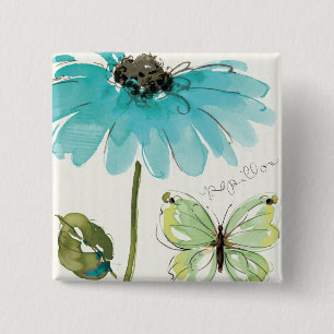 Blaue Blume und Schmetterling Button