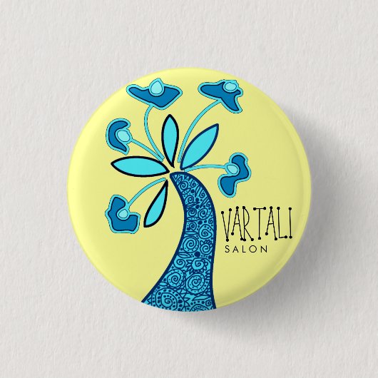 Blaue Blume Vartali runder Knopf Button (Vorderseite)