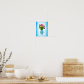 Blaue Blume Vase mit farbigen Tulipen mit Border Poster (Küche)