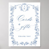 Blaue Blume Verzierte Viktorianische Grace Cards u Poster (Vorne)