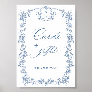 Blaue Blume Verzierte Viktorianische Grace Cards u Poster