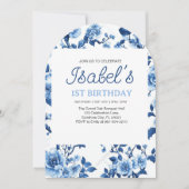 Blaue Blume Vintag Elegante Einladung (Vorderseite)