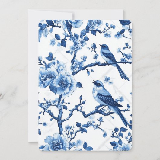 Blaue Blume Vintag Elegante Einladung (Rückseite)