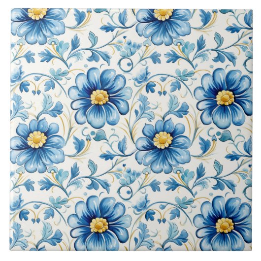 Blaue Blume Vintage Elegant Fliese (Vorderseite)