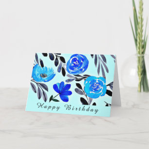 BLAUE BLUME WATERCOLOR KUNST GEBURTSTAG KARTE