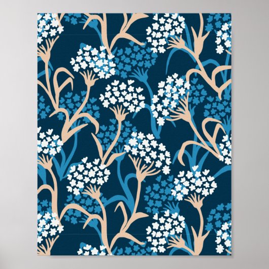 Blaue Blume Zeichnend Muster Poster (Vorne)