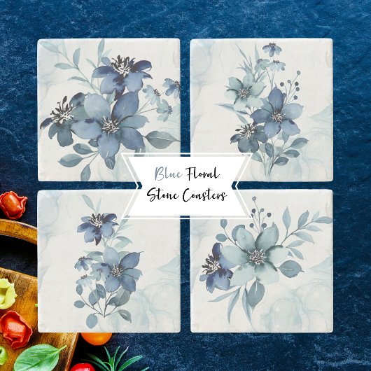 Blaue Blumen 1 Steinuntersetzer