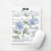Blaue Blumen 2026 Kalender auf Weiß Mousepad (Mit Mouse)