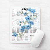 Blaue Blumen 2026 Kalender auf Weiß Mousepad (Mit Mouse)