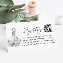 Blaue Blumen Anker Babyparty QR Code Geschenkliste