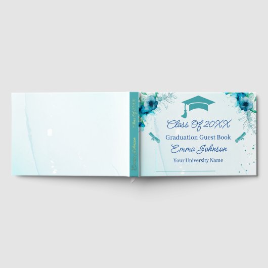 Blaue Blumen Anpassbarer Abschluss Gästebuch (Voll)