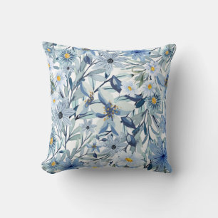 Blaue Blumen Aquarell Blumenkunst  Kissen