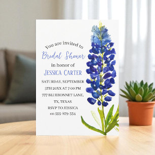 Blaue Blumen Aquarell Boho Brautdusche Einladung