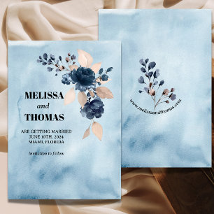 Blaue Blumen-Aquarell-Hochzeitseinladung zur Voran Einladung