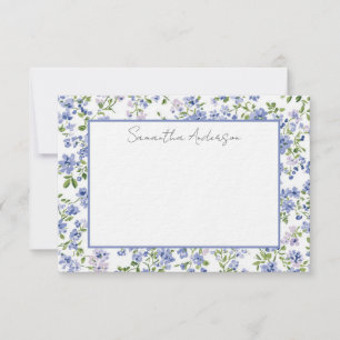 Blaue Blumen-Aquarell-Name Mitteilungskarte