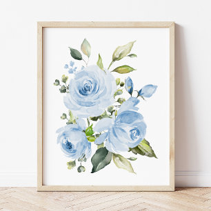 Blaue Blumen, Aquarellfarben-Blume, Junge Kinderzi Fotodruck