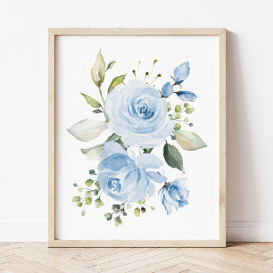 Blaue Blumen, Aquarellfarben-Blume, Junge Kinderzi Poster