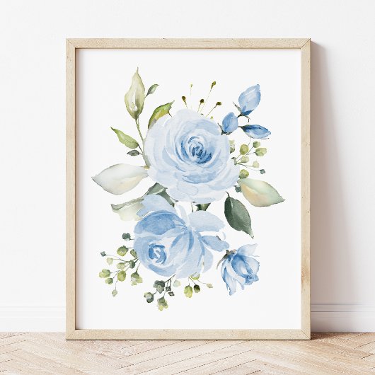 Blaue Blumen, Aquarellfarben-Blume, Junge Kinderzi Poster