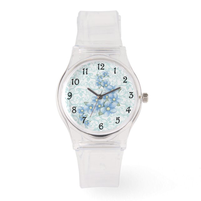 Blaue Blumen Armbanduhr (Vorderseite)
